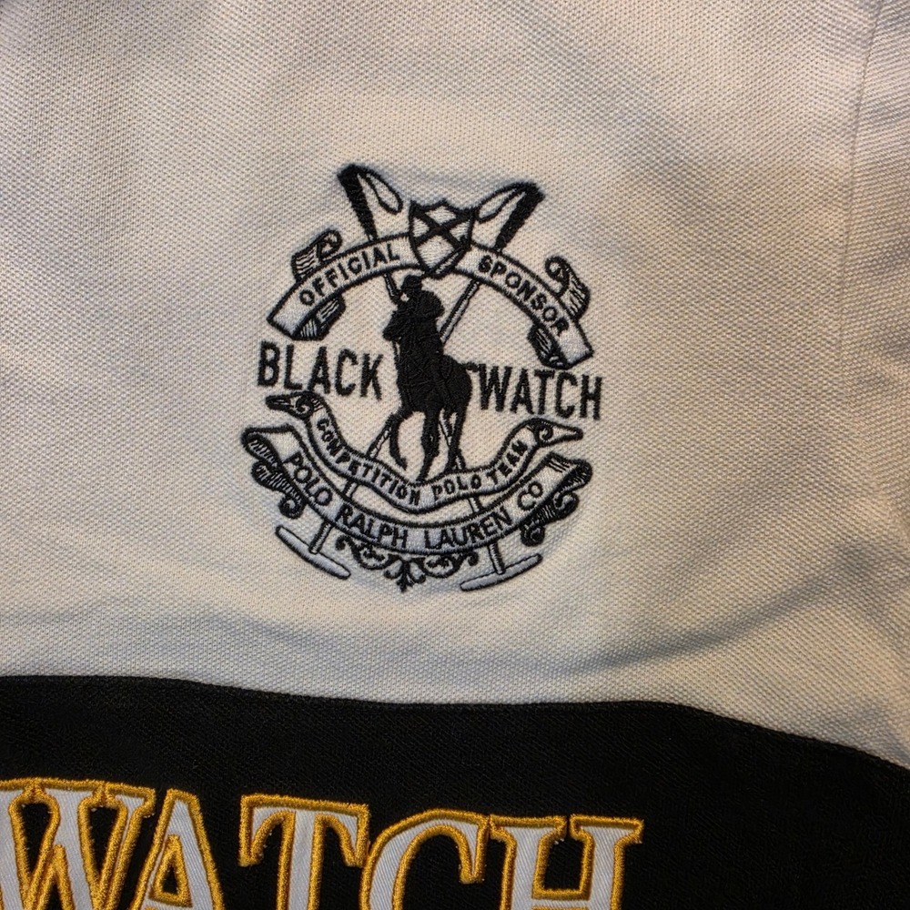 VTG Polo Ralph Lauren Blackwatch Custom Fit Polo Shirt Mens Large White Black #2 - Picture 2 of 6